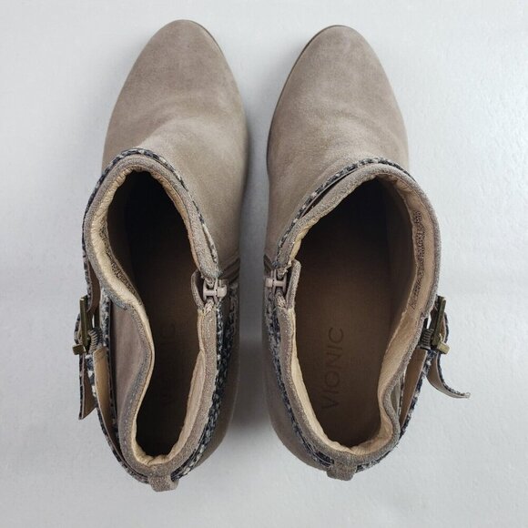 Vionic Upton Suede Ankle Boot Women 9.5 Wide Beige Side Zip Block Heeled Strappy - Picture 9 of 10